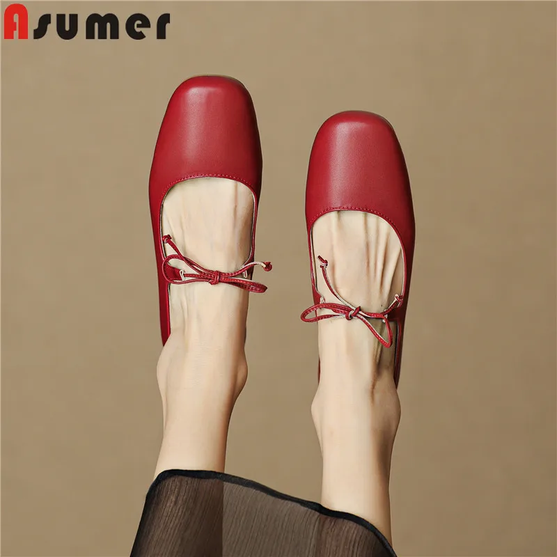 ASUMER MORAZORA 2024 New Fashion Genuine Leather Shoes Women Flats Square Toe Mary Janes Ladies Flat Shoes Summer Footwear