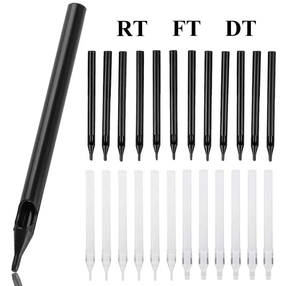 

50PCS Tattoo Nozzle Tips Disposable Sterilized Black/Clear Long Tattoo Tip Tube Plastic Tattoo Needle Tips for Tattoo Supplies