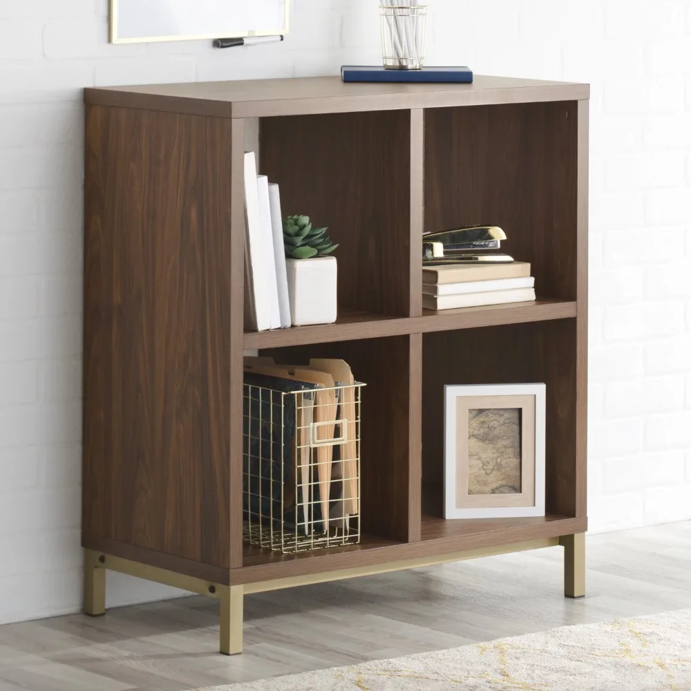 

Book Shelf Storage Shelves Free Shipping Bookshelf Vintage Walnut 4-Cube Organizer With Metal Base Bookcase Books Living Room