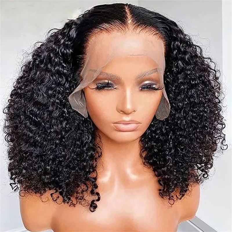 

Soft Glueless Natural Black Long 26Inch Kinky Curly Lace Front Wig For Women With Baby Hair Synthetic Preplucked Daily Fashion