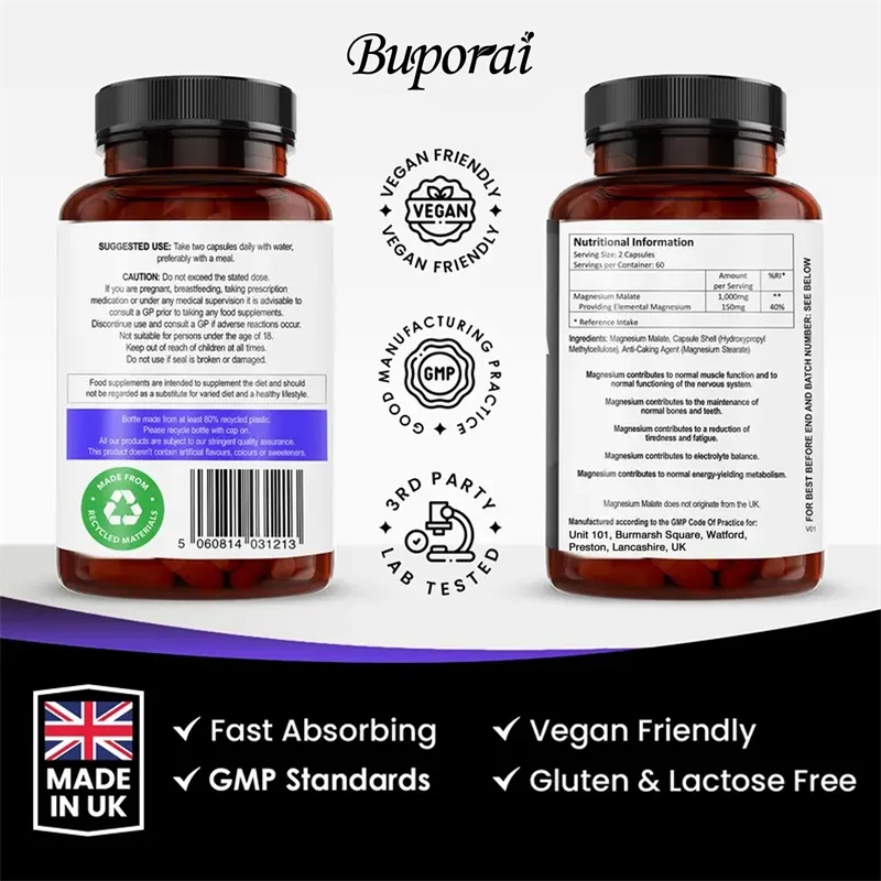 Magnesium Malate 1000mg - Helps Maintain Muscle Function, Bone Health and Energy Production, and Promotes Electrolyte Balance - Image 6