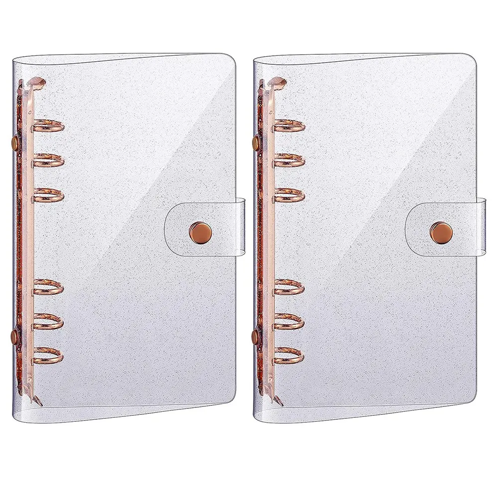 2 Pcs A6 PVC 6-Ring Binder Cover Rose Gold Soft Notebook Cover Transparent PVC Notebook Shell 6-Hole Loose Leaf Cover