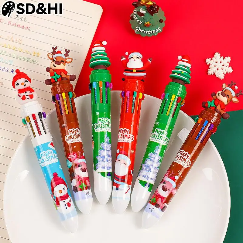 

Cartoon Santa Claus Xmas Tree Ten Color Ballpoint Pen Merry Christmas Gift Stationery Writing Tool Office School Supply Souvenir