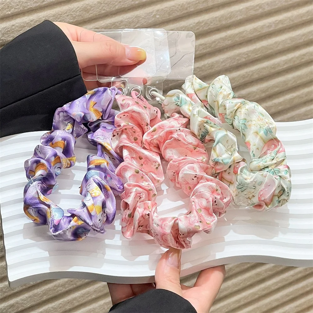 Women Silk Satin Scrunchies Universal Phone Lanyard With Clip Wrist Strap Hanging Cord Anti-lost Chain For Keychain Earphone view 2