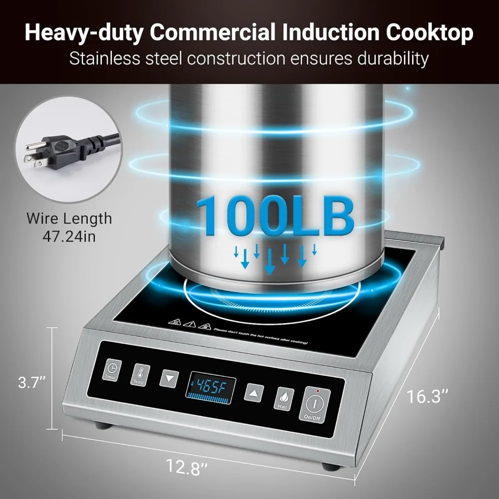 Electric Induction Cooker, 1800W Countertop Stove Burner, 3 Hours Timer, 8 Temperature Power Levels, Induction Cooker Commercial