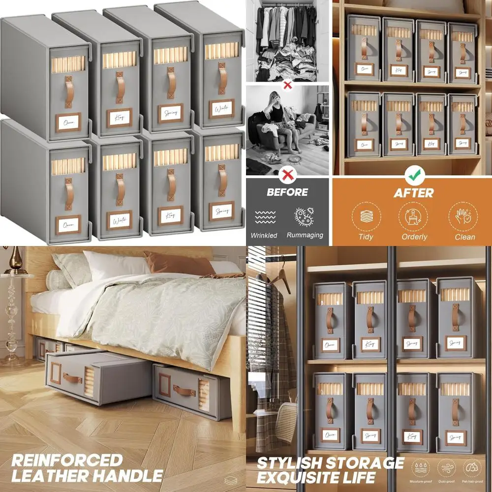 

Gray Foldable Linen Organizer with Clear Window for Cal King Bed Sheets, Blankets, and Duvet Covers