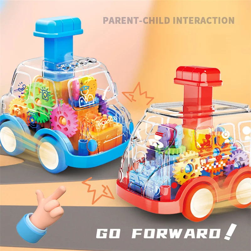 Press Gear Car Children's Toy Car Pull Back Boy Children Inertial Transparent Car Puzzle Animals Sliding Car Gifts