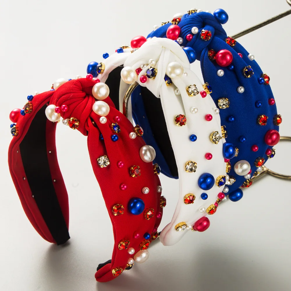 

Rhinestone & FAUX Pearl Knot Valentines Day Headband for Women Jeweled Headpiece Hair Accessories Hair Hoops Red Pink White 17cm