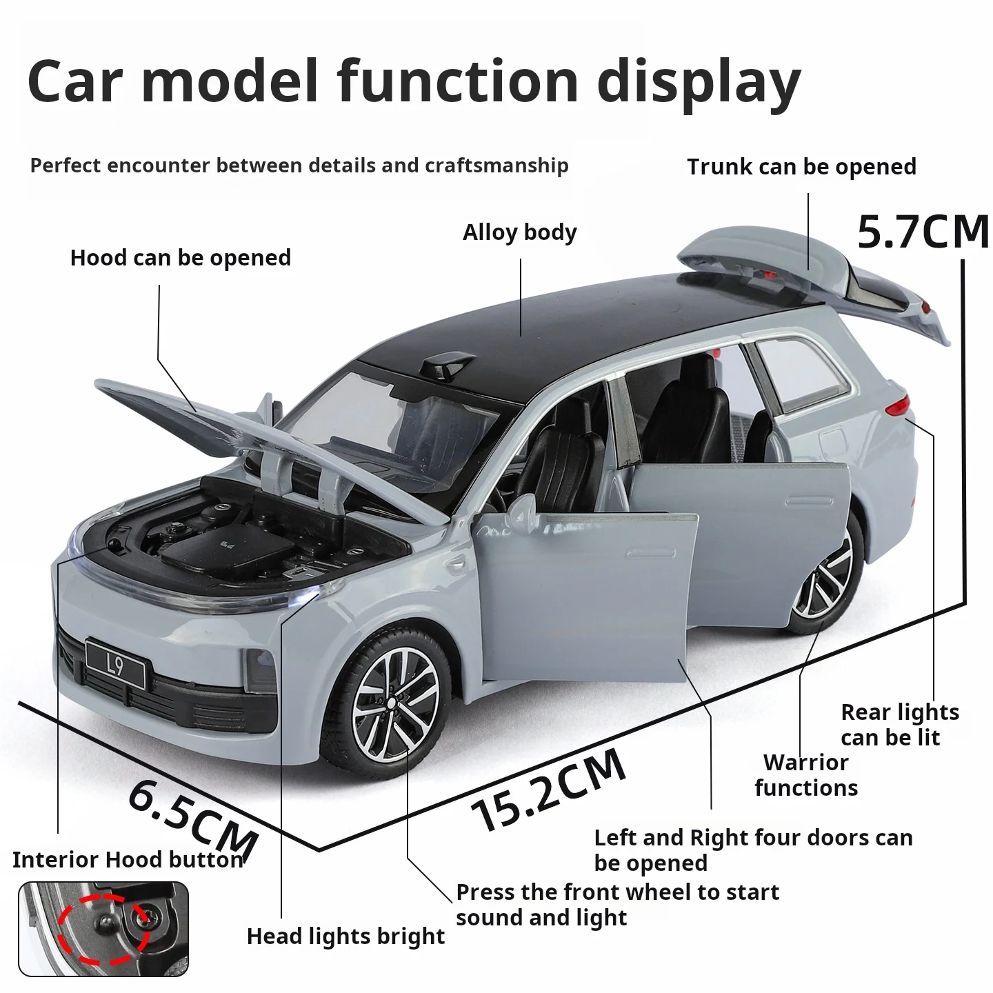 Modelo de carro em liga metálica Li Auto L9 32 Escala Diecast modelo de carro com som e luz puxar para trás meninos presente brinquedo de ornamentos colecionáveis
