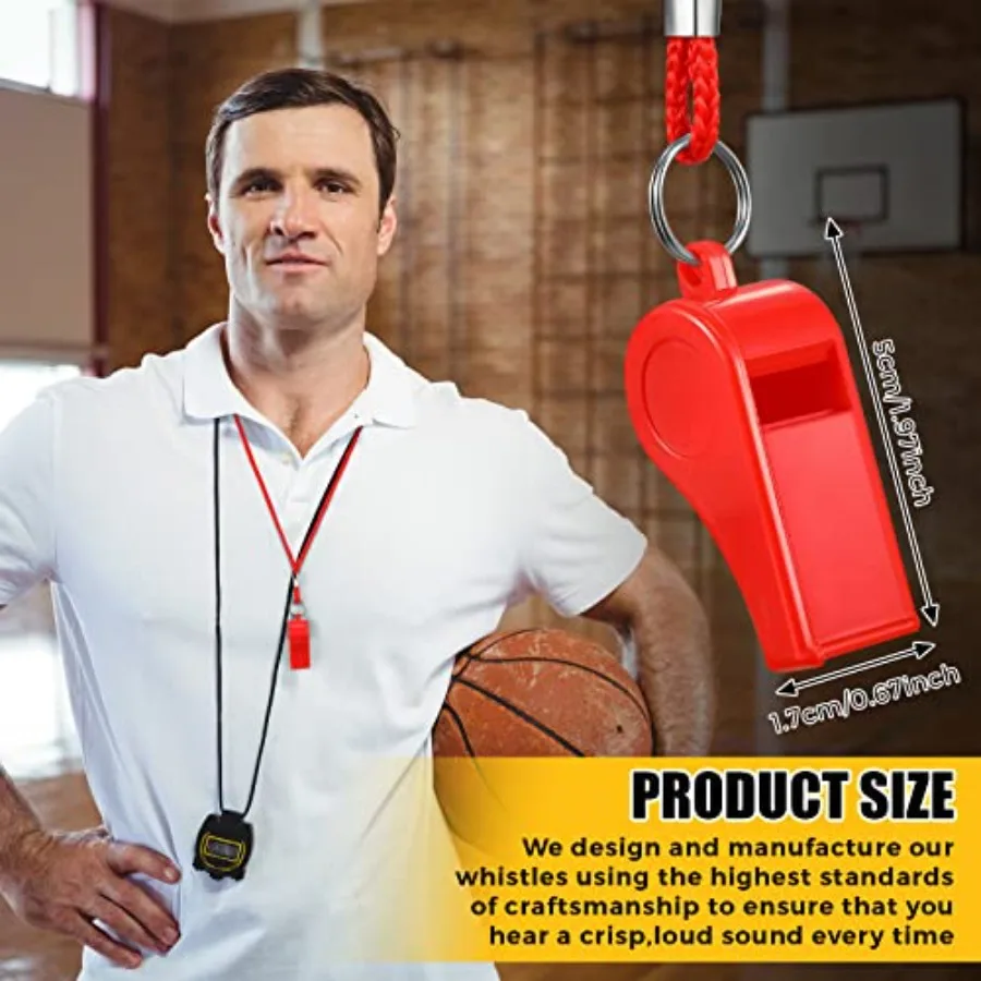 24 قطعة صفارات للمدربين صافرة بلاستيكية حمراء مع الحبل السائبة الرياضة بصوت عال هش لتدريب الحكم كرة القدم الدفاع عن النفس