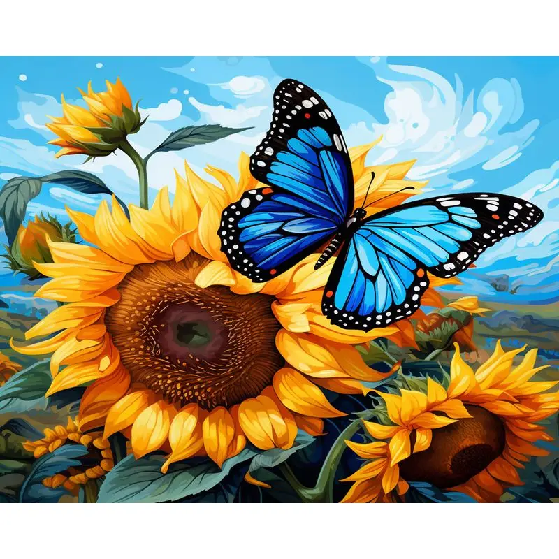 

GATYZTORY Diy Painting By Numbers With Frame Sunflower Butterfly Painting With Numbers Acrylic Paint For Adults Wall Art Canvas