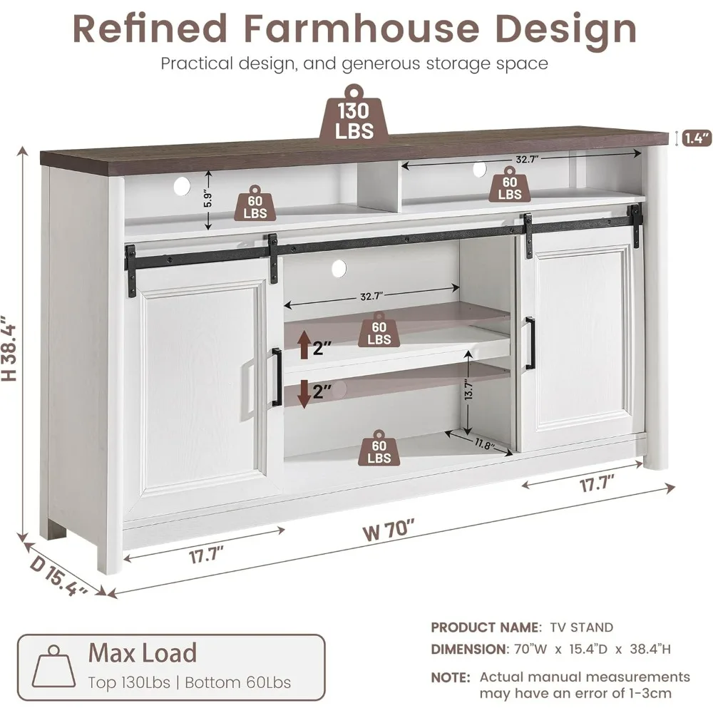 حامل تلفزيون مزرعة ريفية لأجهزة التلفاز مقاس 80 بوصة، مركز ترفيه كبير مع مساحة تخزين، وحدة تحكم تلفزيون لغرفة النوم وغرفة المعيشة، شركة Media Co #2