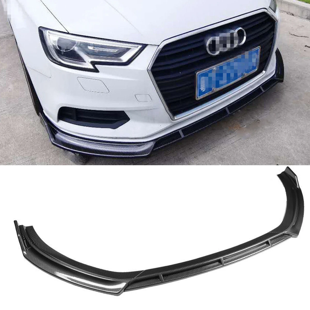 

3pcs Carbon Fiber Look Front Lip Bumper Side Splitters Spoiler Body Kit Protector Guard For Audi A3 2017-2020 Car Styling