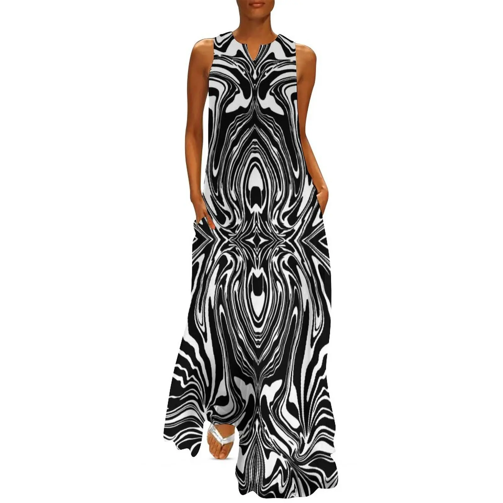 

Black White Modern Graphic Kaleidoscope Marble Long Dress Dresses gala Woman clothes Dress