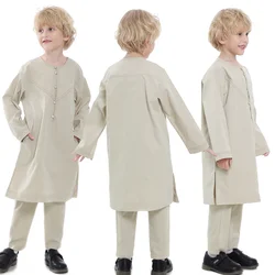 Ensemble de Robes et viser pour Garçon Musulman, Manches sulf, Col Rond, lèvent, Robe de Prière, Abaya Jubba Thobe