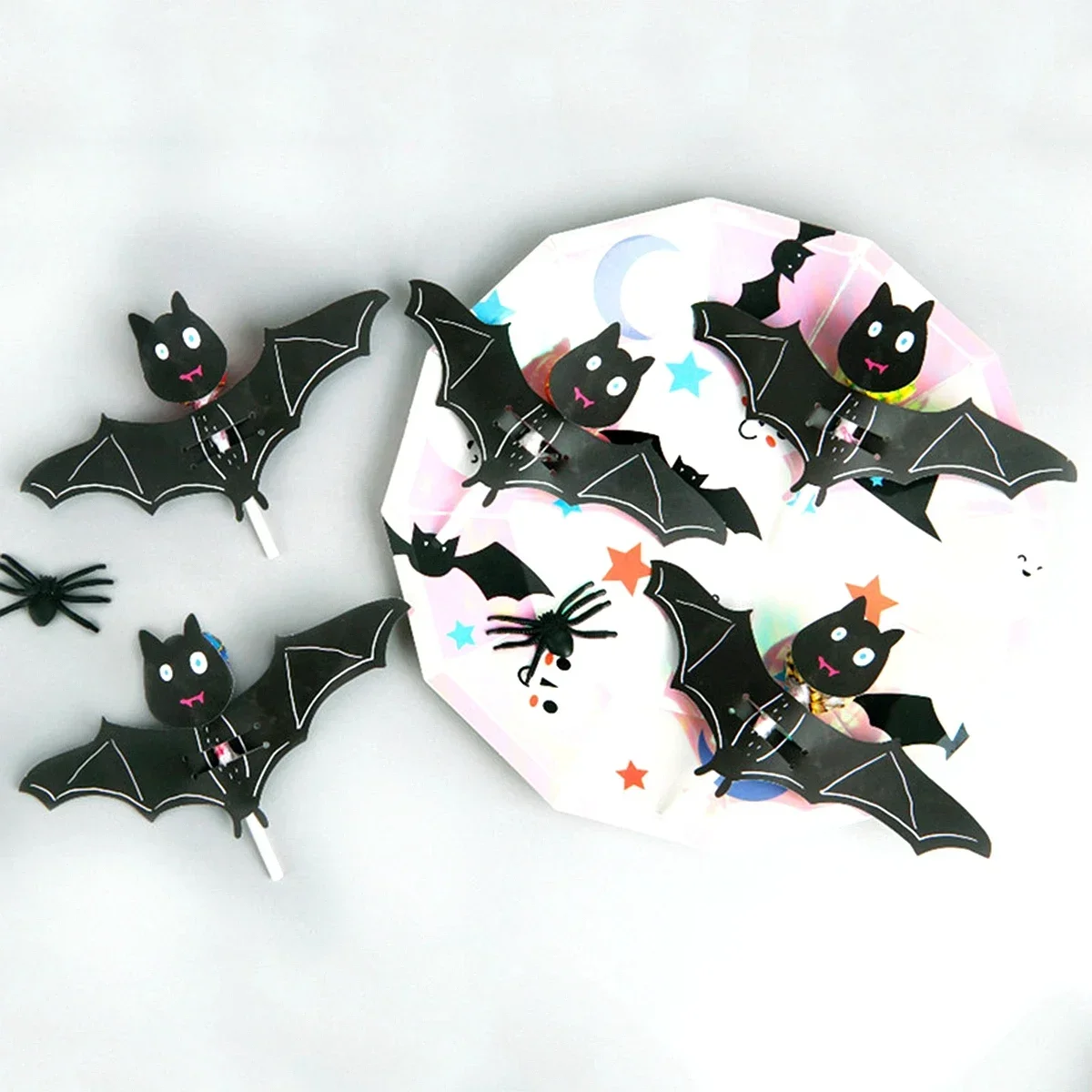 

Halloween Gift Black Bats Paper Card Lollipop Candy Decor Kids Birthday Halloween Eve Party DIY Hang Tag Accessories 5Sheet