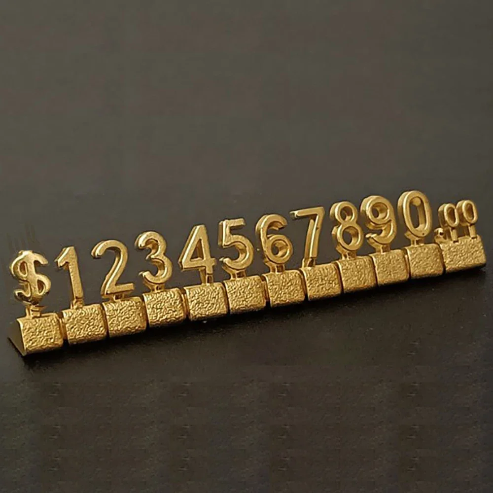 12Pcs/Set Gold 3D Combined Price Tag Adjustable Number Signs Cube Dollar Euro Currency Symbol Jewelry Store Price Display Tags