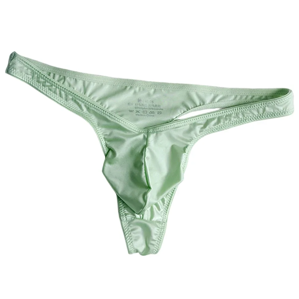 1pc Men Satin-like Glossy Ice Silk G-string Solid Low-Waist Shiny Smooth Thong Bulge Pouch Thong Thin Transparent Underwear