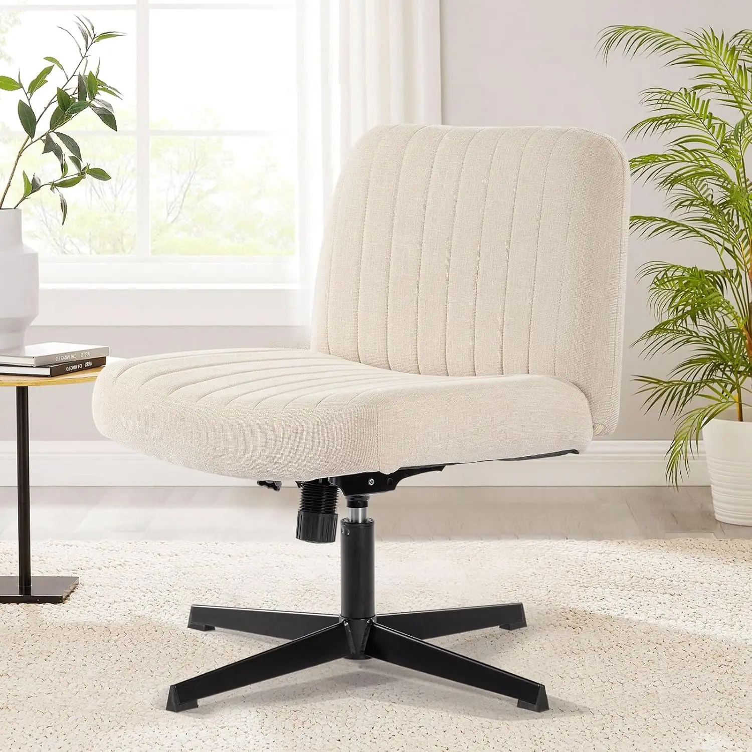 

Criss Cross Chair No Wheels, Vanity Chair No Back, Arml Makeup Chair, Wide Desk Chair Cute, Height Adjustable Makeup Chair,