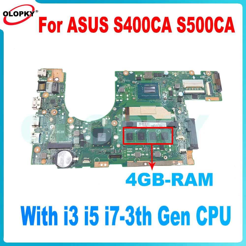 

S400CA Motherboard with I3-3217U I5-3317U I7-3537U CPU for Asus S500CA S400C S500C S400 S500 Laptop Motherboard 4GB-RAM