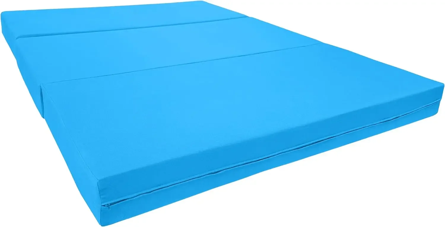 Trifold Foam Bed, Folding Ottoman Mattress (Turquoise, Queen Size (6 x 60 x 80))