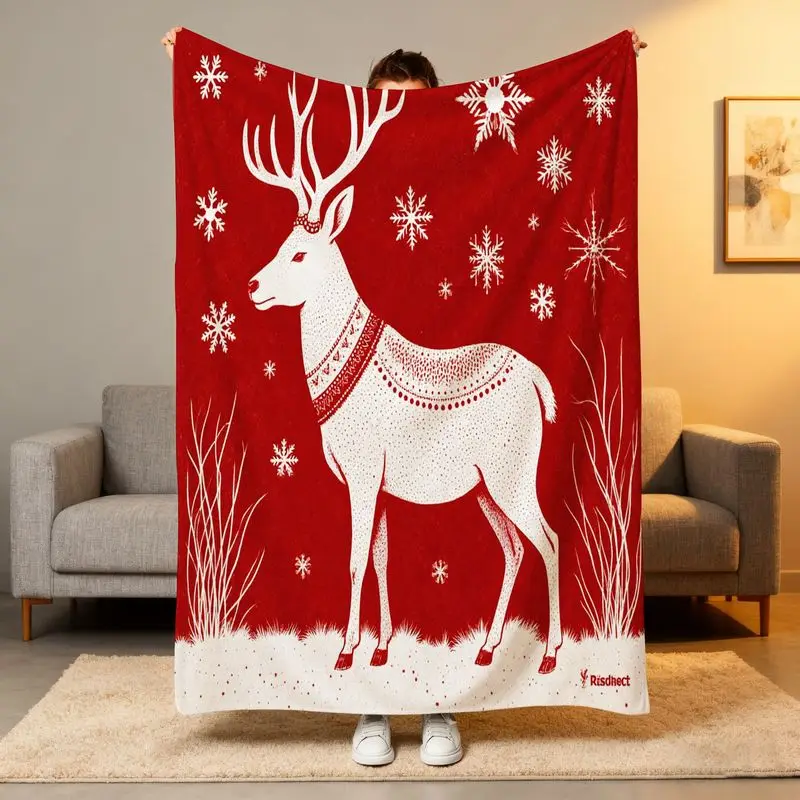 1 قطعة بطانية صوف ندفة الثلج الرنة الحمراء-ناعمة دافئة ، غرفة المعيشة المحايدة الحديثة/ديكور السرير #1