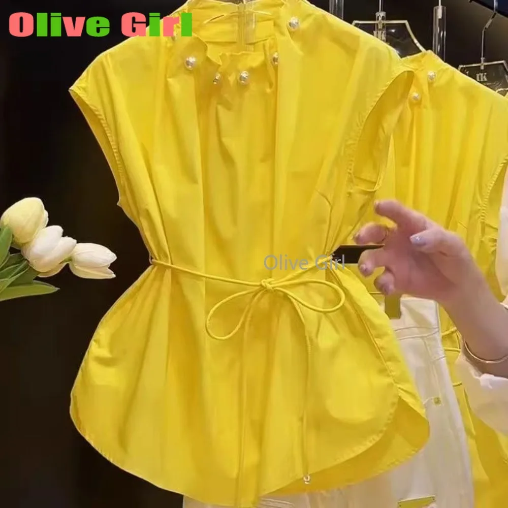 

French Sleeveless Shirt Top for Women's Blouse Clothes Summer 2025 Small Shirt Short Style French High-end Shirt Women's Custome