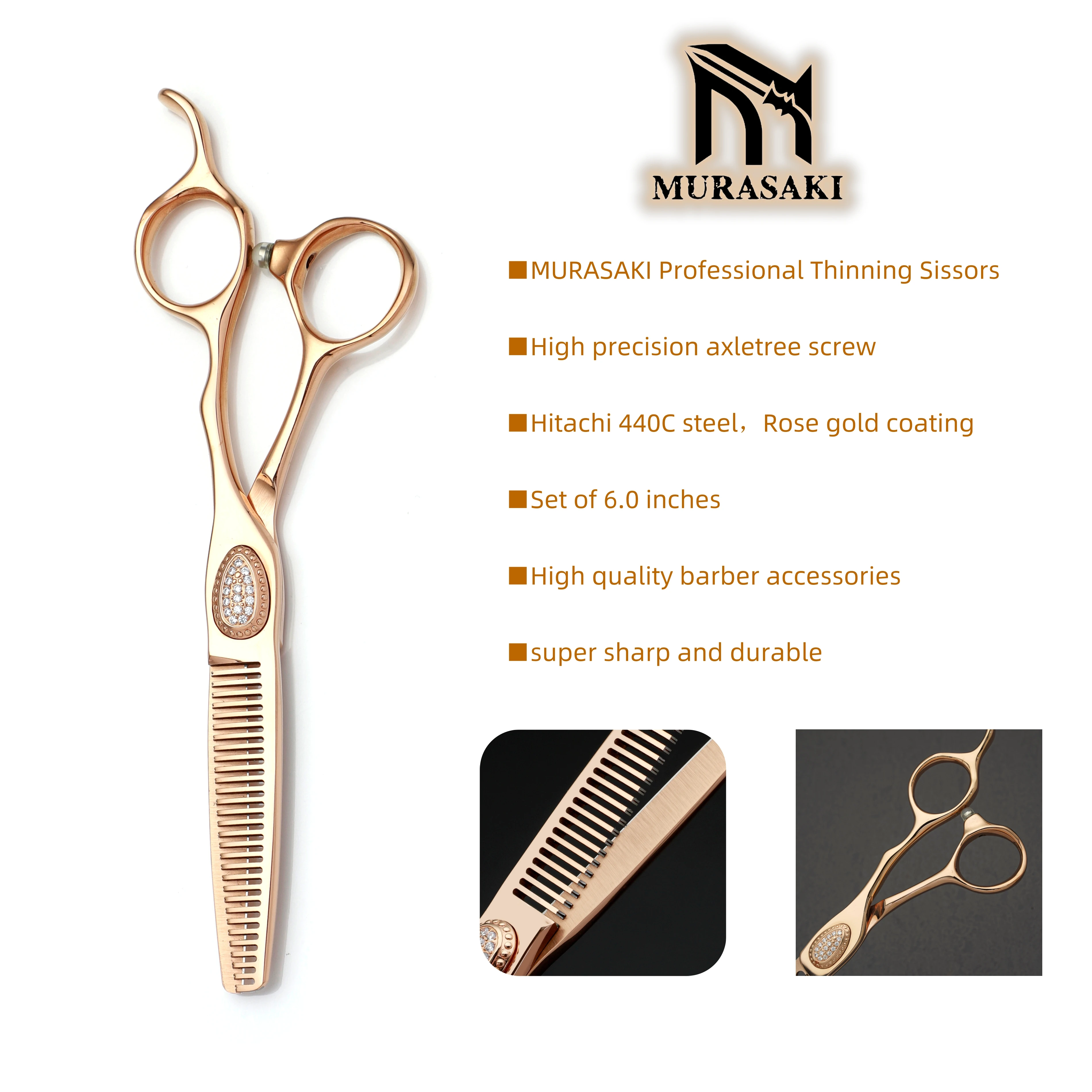 Professionelle Friseurschere aus Roségold, Friseurschere aus erstklassigem VG10-Stahl, 6 bis 7 Zoll Friseurschere, scharf und langlebig – Detail 8