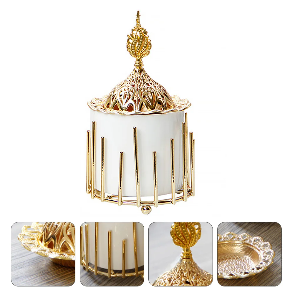 

1Pcs European Style Incense Burner Premium Ceramic and Metal Construction for Home Spa Decor Size L Golden Xmas Censer