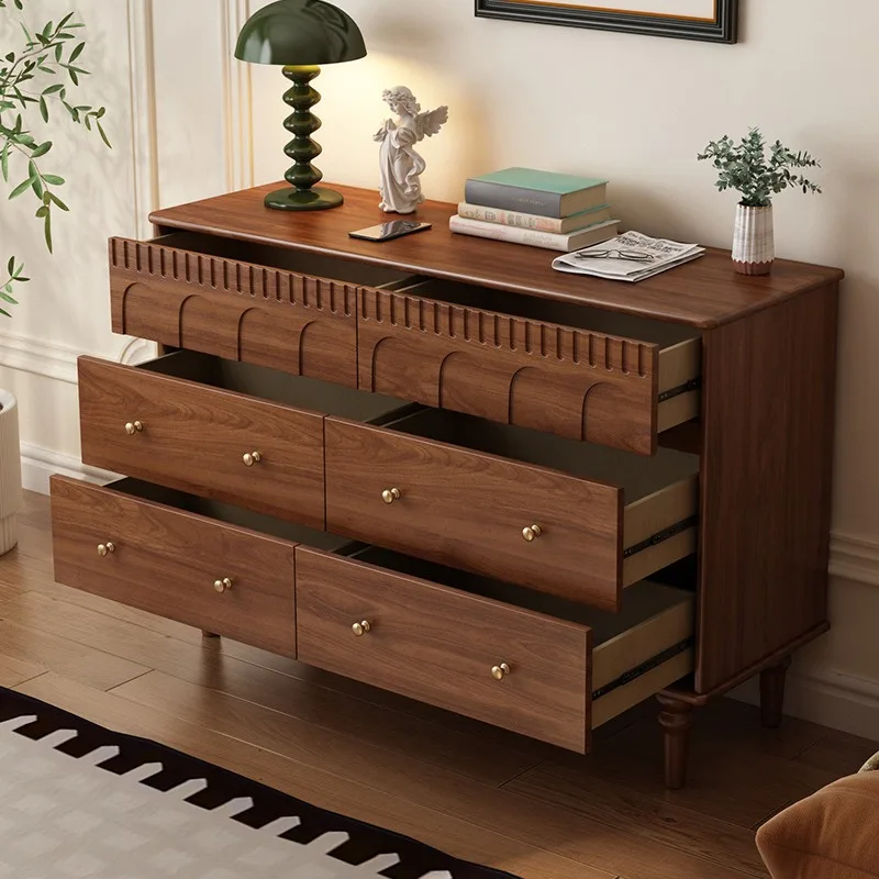 Solid wood chest storage cabinet New Chinese-style wall storage five-bucket bedroom bedside cabinet New six-bucket retro locker