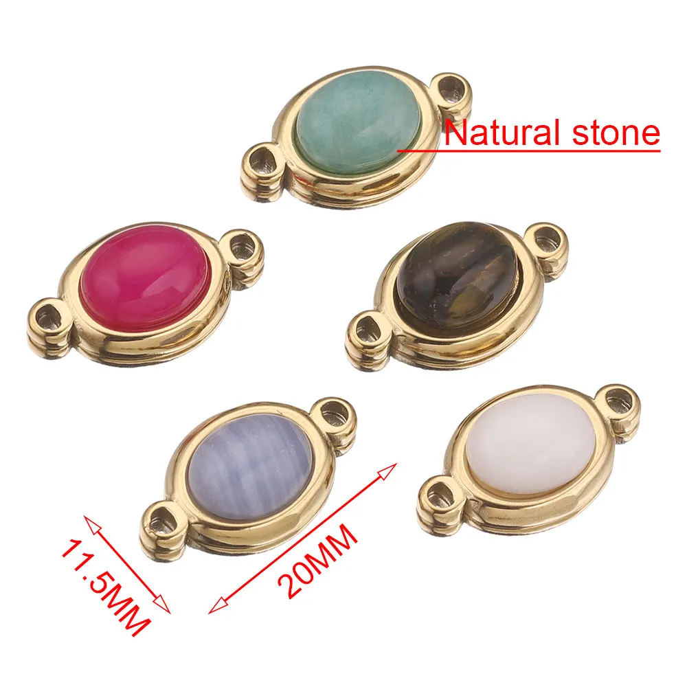 4pcs Stainless Steel Double Hole Connectors Natural Stone Gold Plated Charms for Jewelry Makings DIY Bracelet Supplies Findings