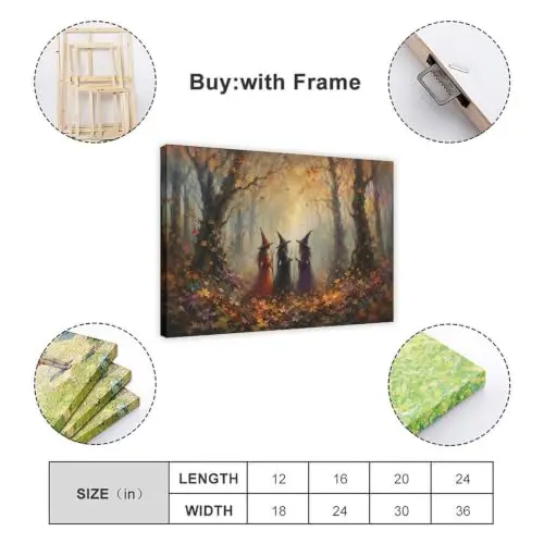 Inner Framed Halloween Witches Forest Wall Art Spooky Season Light Shadow