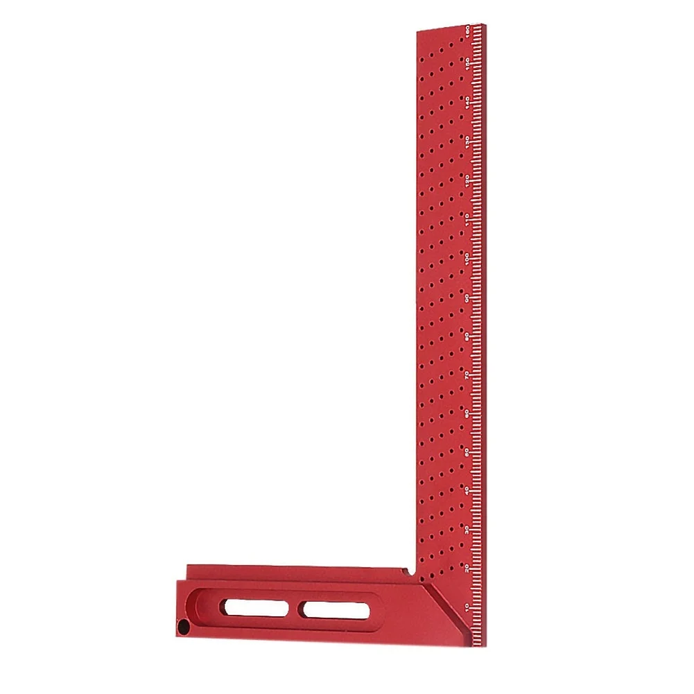 1Pc Red Aluminum Alloy T-Shape Square Ruler 45 90 Degree Right Angle Hole Measuring Tool For Woodworking Carpenter Layout