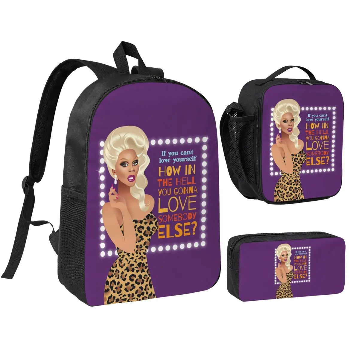 

Drag Queen Royalty RuPaul's Drag Race Rupaul RPDR Backpack BookBag School Bag Shoulder Bags 3ps Insulated Lunch Bag Pencil Case