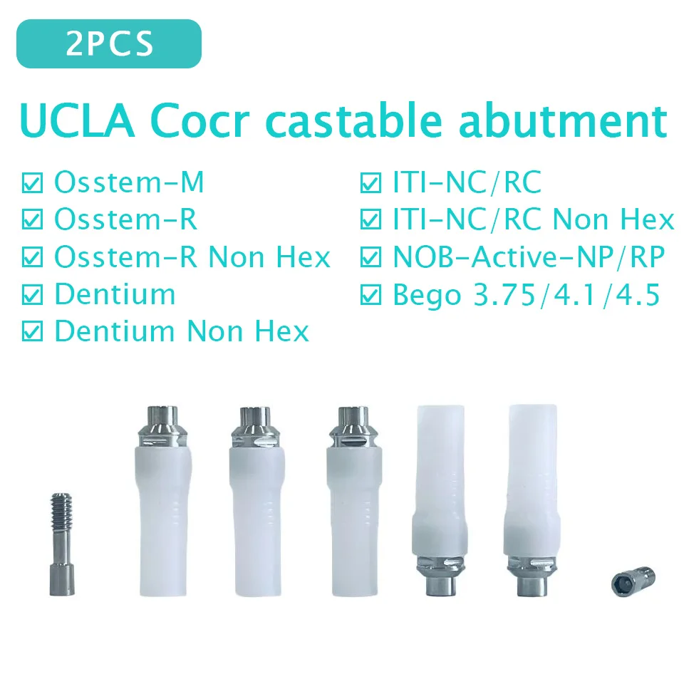 2Pcs Dental Implant Base UCLA CoCr Castable Abutment Hex Non Hex Compatible With Osstem Dentium ITI Nobel Bego Lab Material