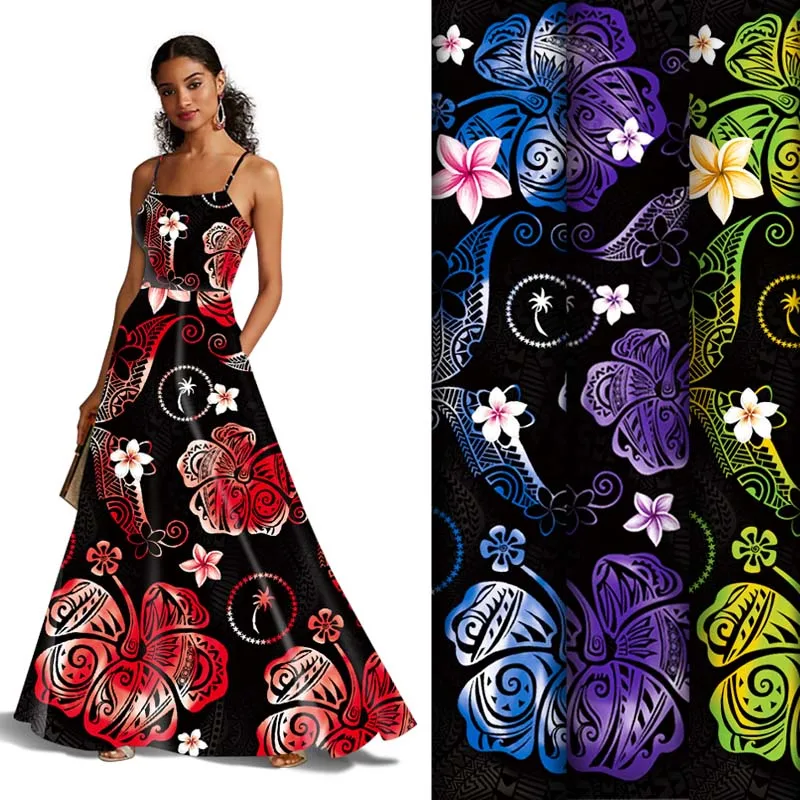 

wholesale custom manufacture 100 polyester fabric island flowers micronesian style dress
