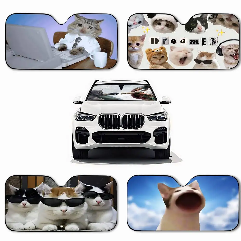 مضحك القط ميمي مظلة السيارات الستائر مظلة السيارات يغطي غطاء الزجاج الأمامي العالمي للطي قناع