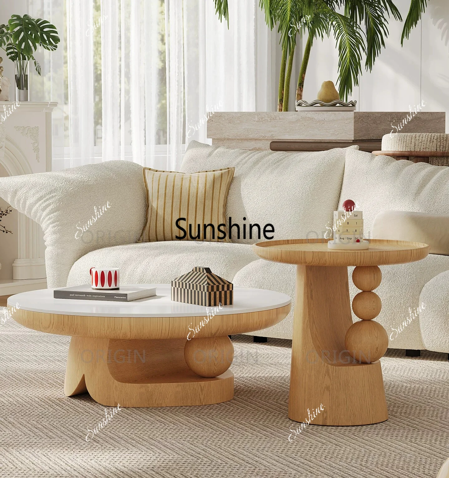 French Cream Wind Ash Wood Size Round Coffee Table