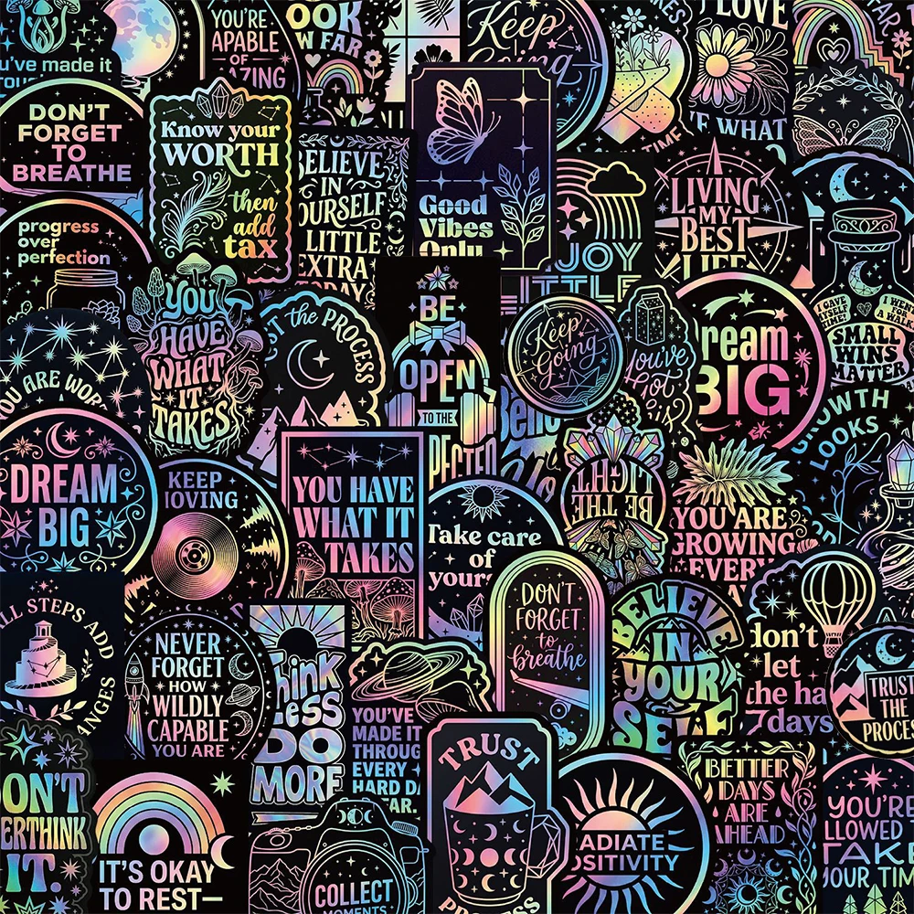 10/30/50/100pcs Laser Inspirational Motivational Quotes Stickers English Short Sentence Decals Laptop Diary Decoration Sticker
