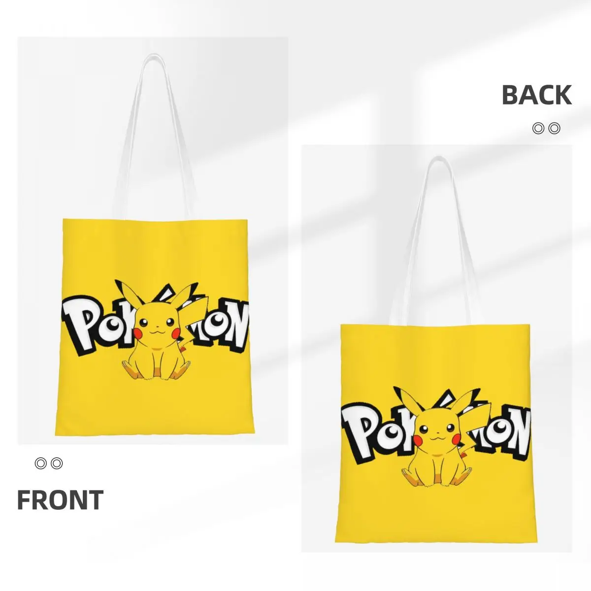 Custom Cartoon Animation Pokemon Pikachu Groceries Shopping Bags Fashion Printed Canvas Shopper Tote Shoulder Bags Handbag