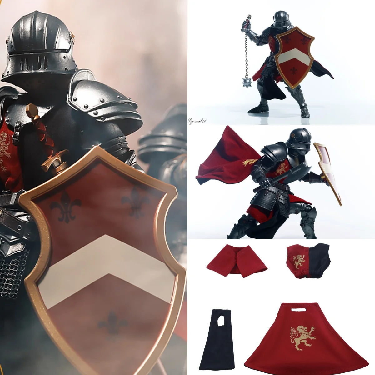 

Ручная работа, масштаб 1/12, четыре рыцара, храбрый рыцарь, аниме, красный, черный плащ, аксессуар для одежды в виде льва для 6-дюймовой экшн-фигурки, модель игрушки