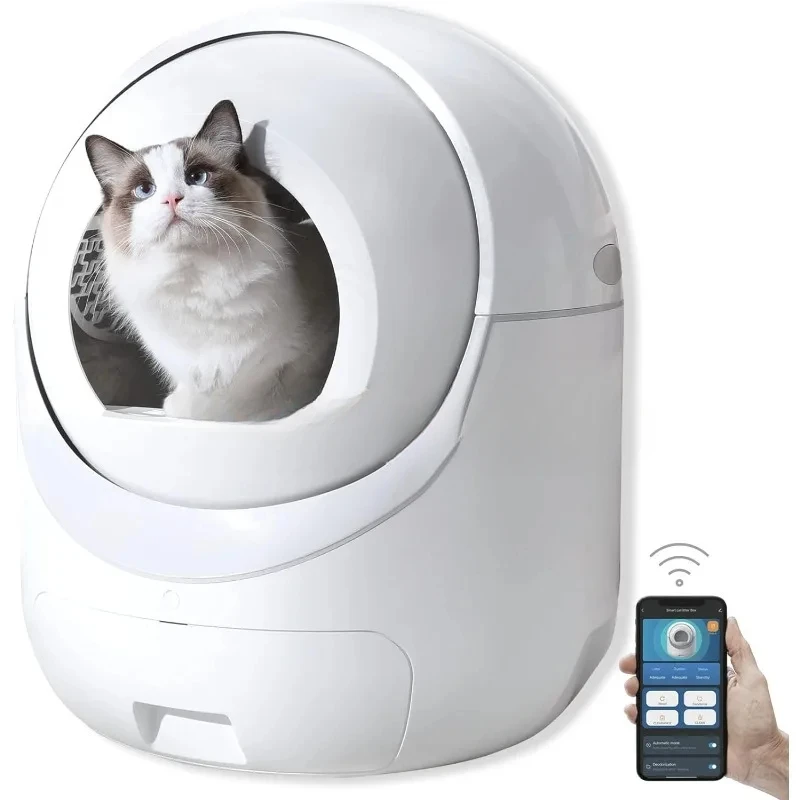 Robô Litter Box automático com controle de aplicativos e alerta e monitor seguros, grande auto-limpeza bonita