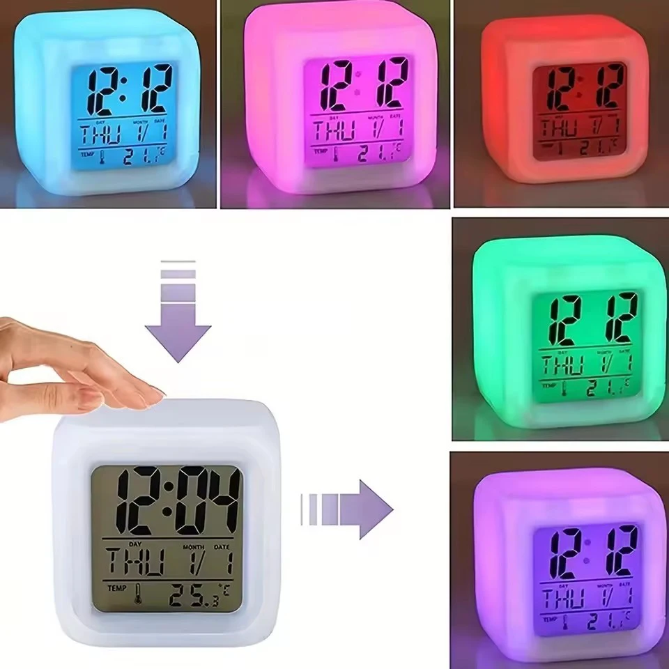 Colorful Cube Alarm Clock - Creative Luminous Home Desk Clock with Color Changing Feature