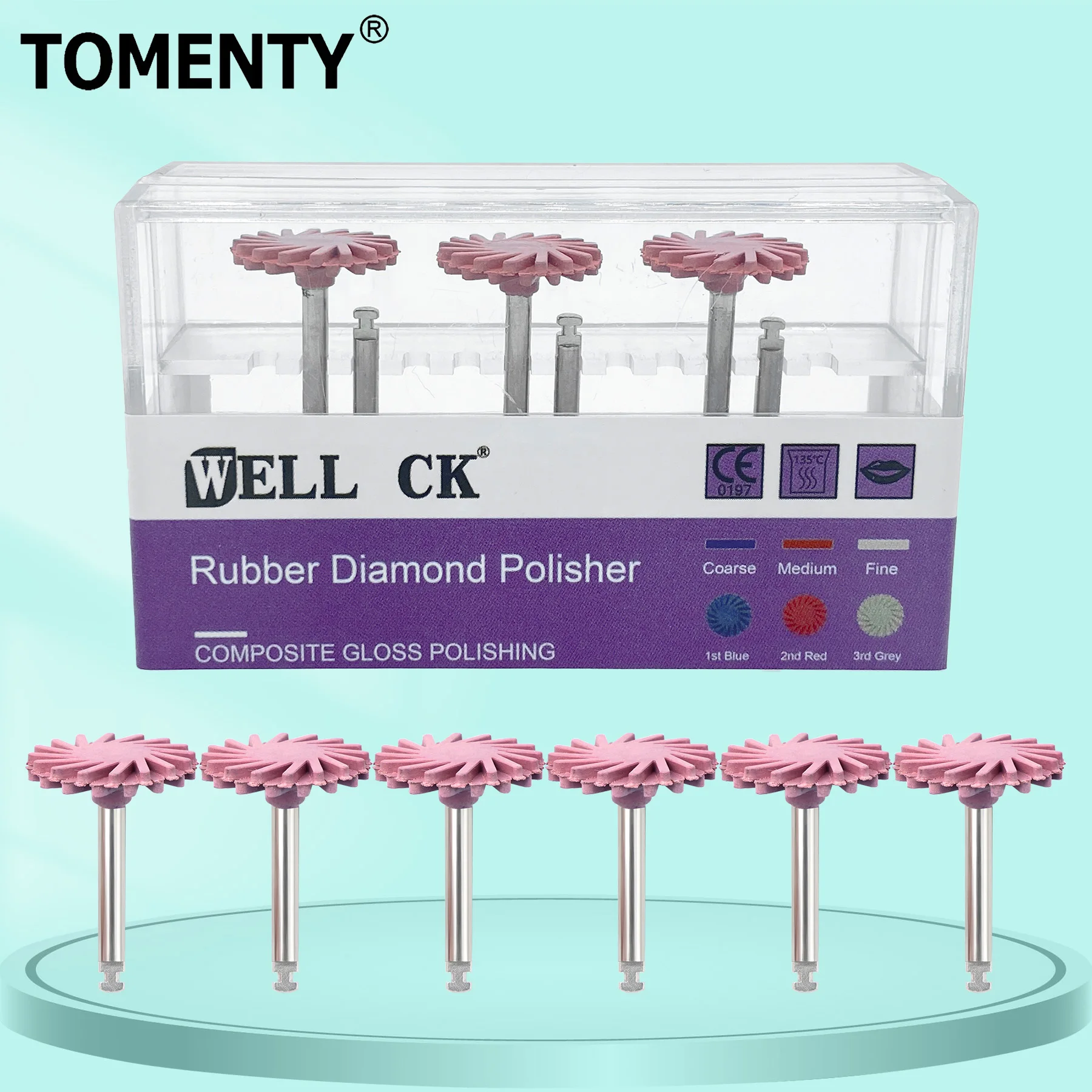 6Pcs/Box Dental Rubber Polisher Composite Resin Polishing Diamond System Burs 4mm RA Wheel Spiral Flex Brush Dentistry Tools