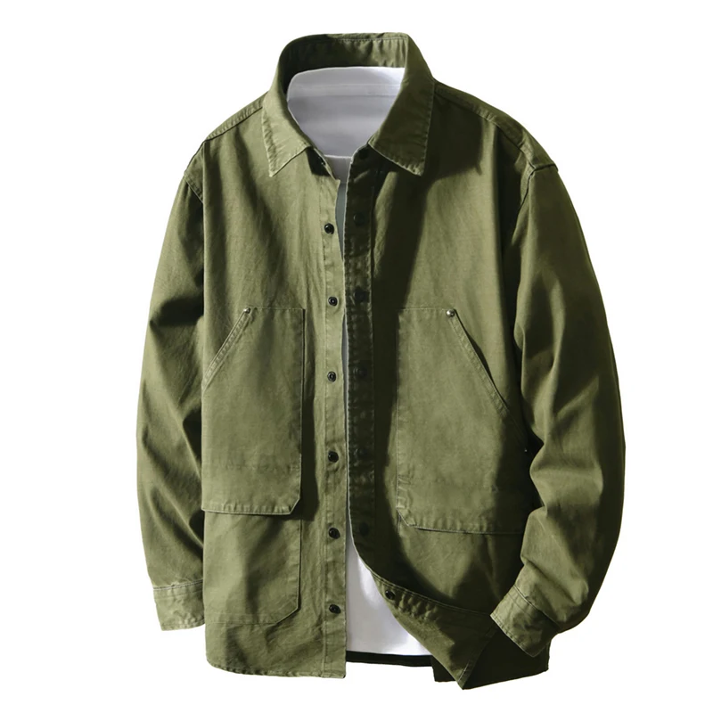 

2026 весенне-осенние новые свободные и удобные рубашки из 100% хлопка для мужчин, уличная одежда с ощущением многослойных мужских курток