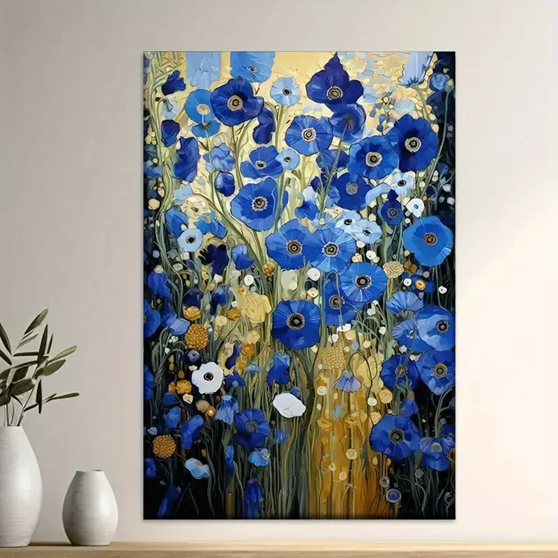 Póster e impresiones de jardín azul, cuadro sobre lienzo artístico de flores abstractas, imagen artística de pared para sala