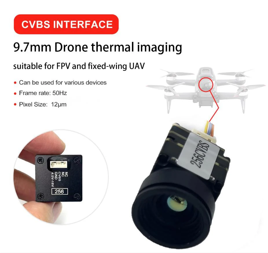 

640X512 384X288 256X192 9.1MM Lens Thermal Imager for FPV Drones with CVBS/USB Interface Longwave IR 12um Micro Camera Module