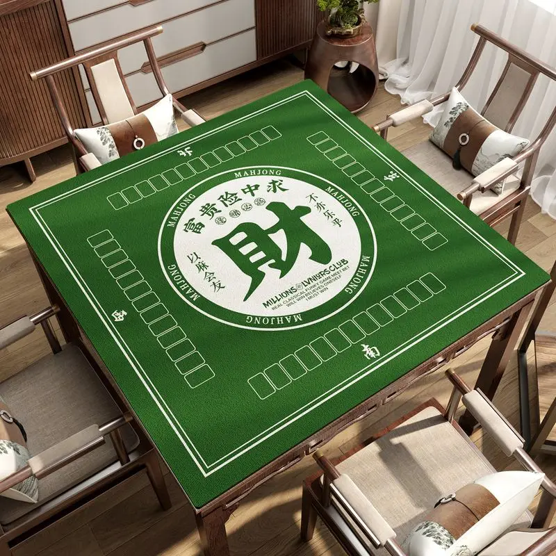 VIKAMA Retro Red Lucky Fa Mahjong Table Mat Square Non Slip Card Game Pad Chinese Style Home Festival Decor Desk Mat