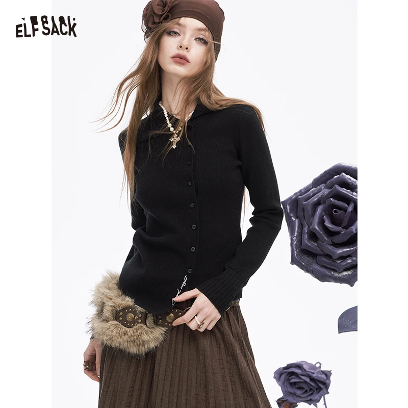 

ELFSACK 2025 Winter New Arrivals Y2K Solid Irregular Button Letter Graphic Knitwear For Women