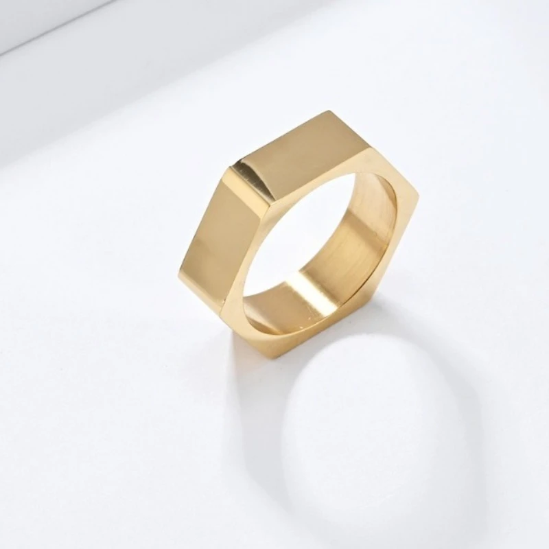 Hexahedral Smooth Surface Rings Made Titanium Steel Cool Neutral Style Men's Fashion Personalized Ring Charming Jewelry view 2